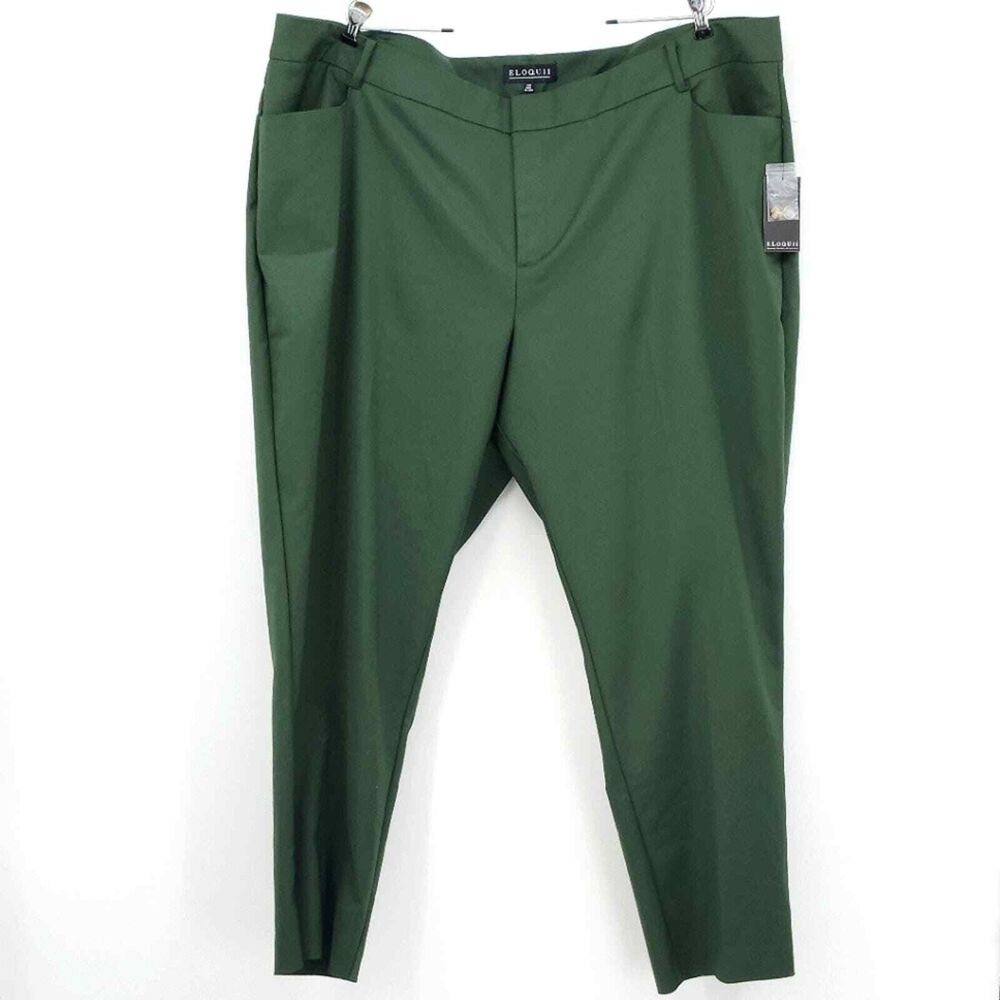 Eloquii Flat Front Dark Green Stretch Work Dress Pants Women's Plus Size 26R